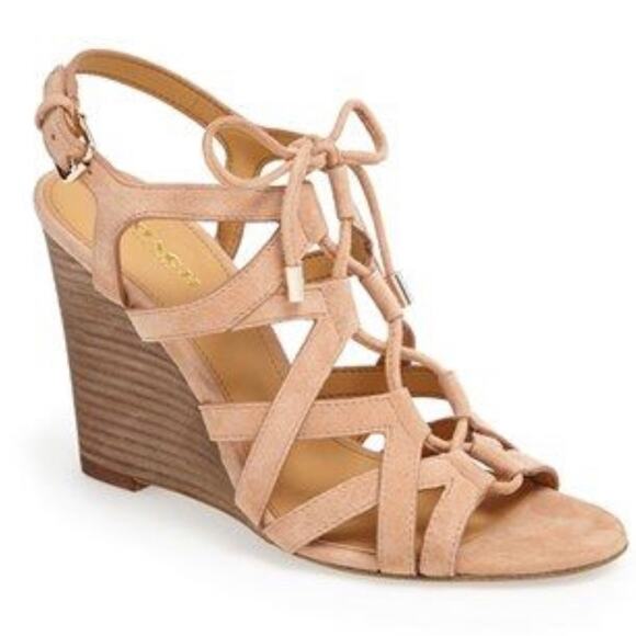 COACH Joy Wedge Gladiator Sandal Suede Leather Natural 6.5 - Picture 1 of 8